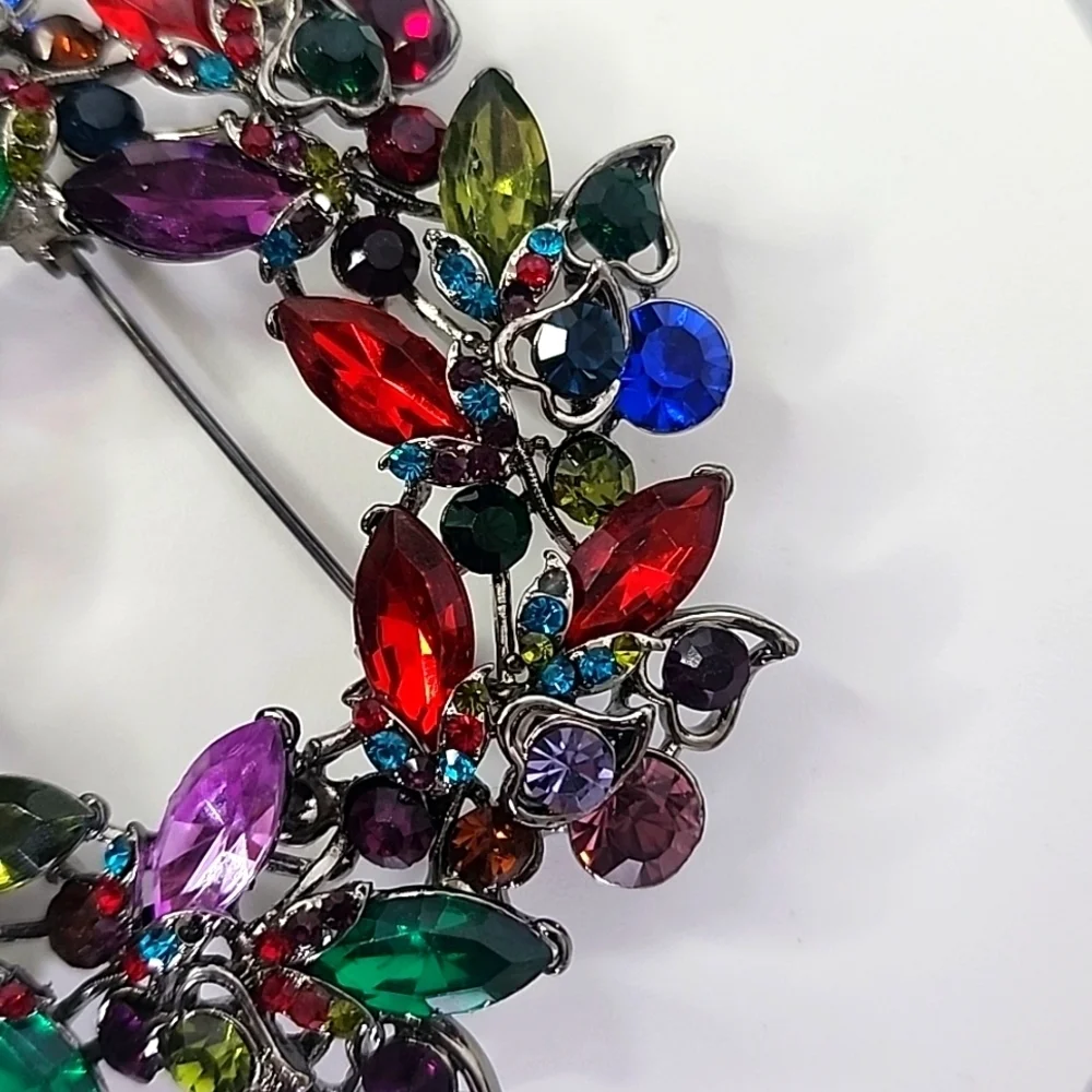Large Statement Silver with Multi Color Crystal Stones Pin Brooch / Pendant New